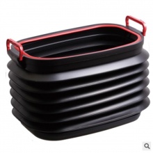 邦宁37L 置物箱 折叠伸缩垃圾桶 水桶 置物桶 黑色带盖 OPP吸塑装