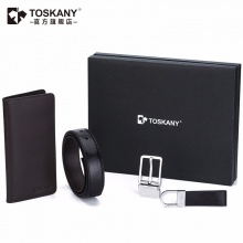 TOSKANY托斯卡尼 男士商务套装三件套 钱包皮带钥匙扣商务休闲组合套装 TL66658 黑色