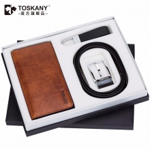 TOSKANY托斯卡尼 男士商务套装三件套 钱包皮带钥匙扣商务休闲组合套装 TL66657 橙色