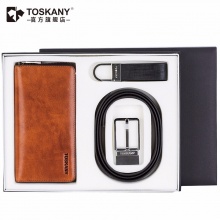 TOSKANY托斯卡尼 男士商务套装三件套 钱包皮带钥匙扣商务休闲组合套装 TL66657 橙色